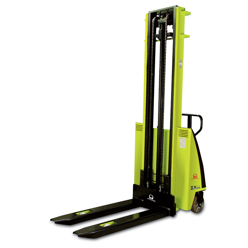 This is an example of a large, yellow electric pallet lift.